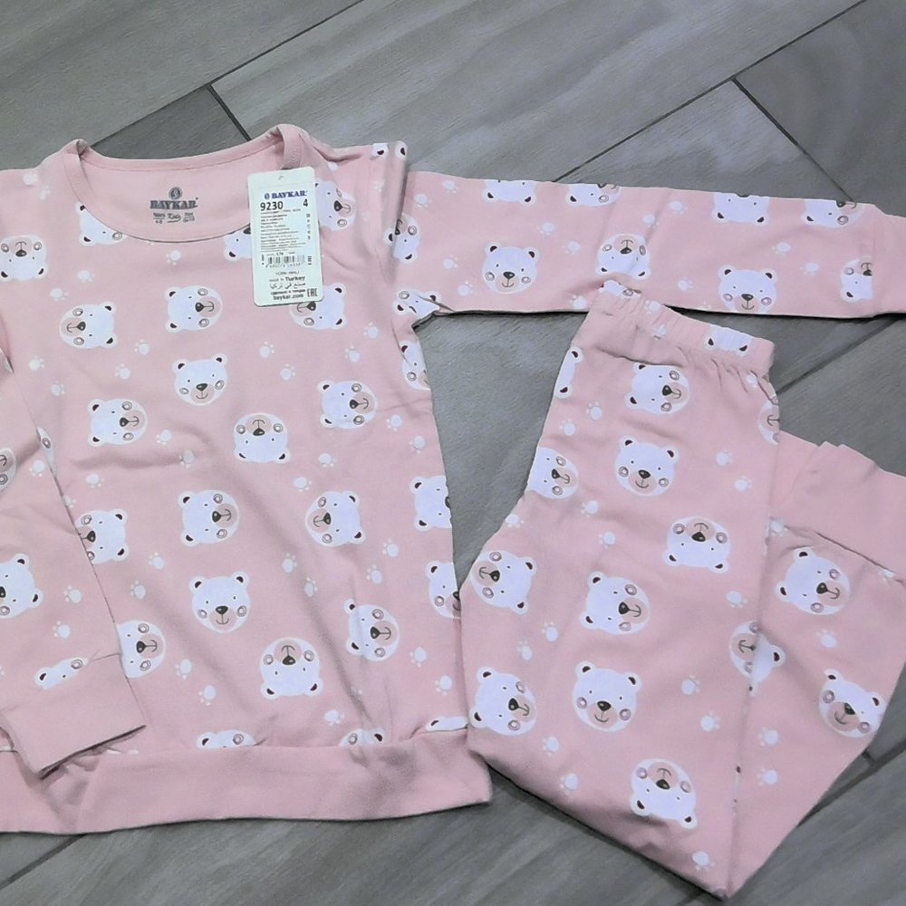 Girls Long Sleeve Cotton Teddybear Pajama Set